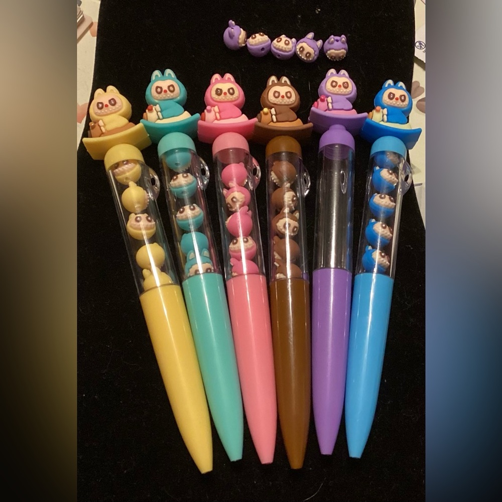 LABUBU PENS with Beads Inside Set of 6 NEW